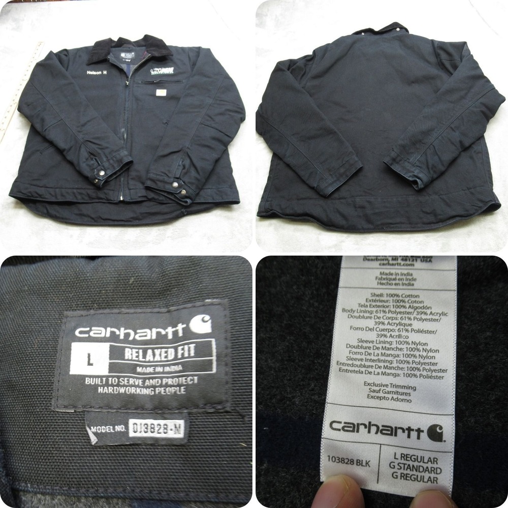 Carhartt Jacket Mens Large Black Duck Cotton Blanket Lined Detroit Relaxed LOGO